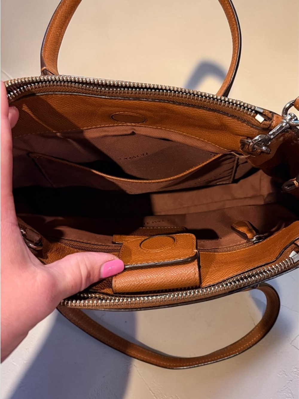 Coach Stanton Carryall 26 in Crossgrain Leather - Saddle/Silver - Picture 9 of 11